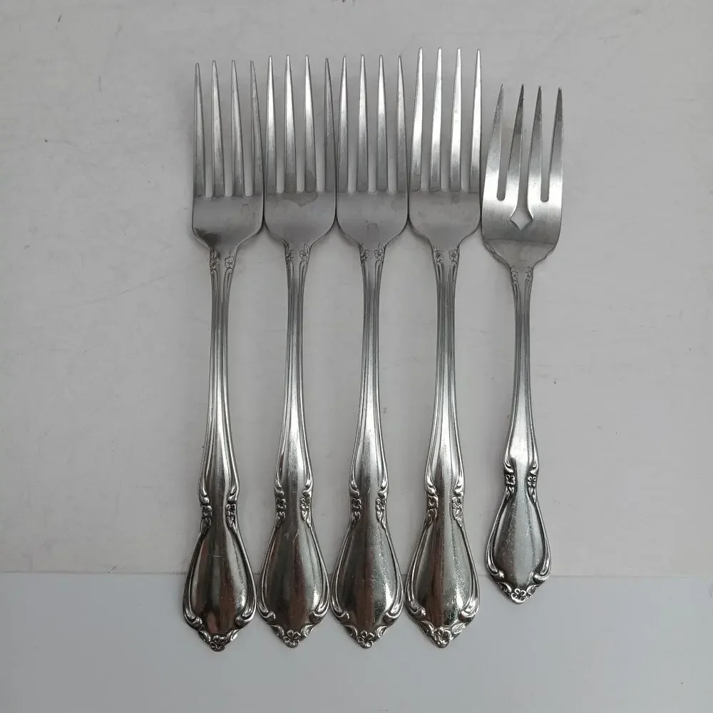 5X DF CHATEAU by ONEIDACRAFT DELUXE Stainless DINNER FORKS SCROLL FLORAL
